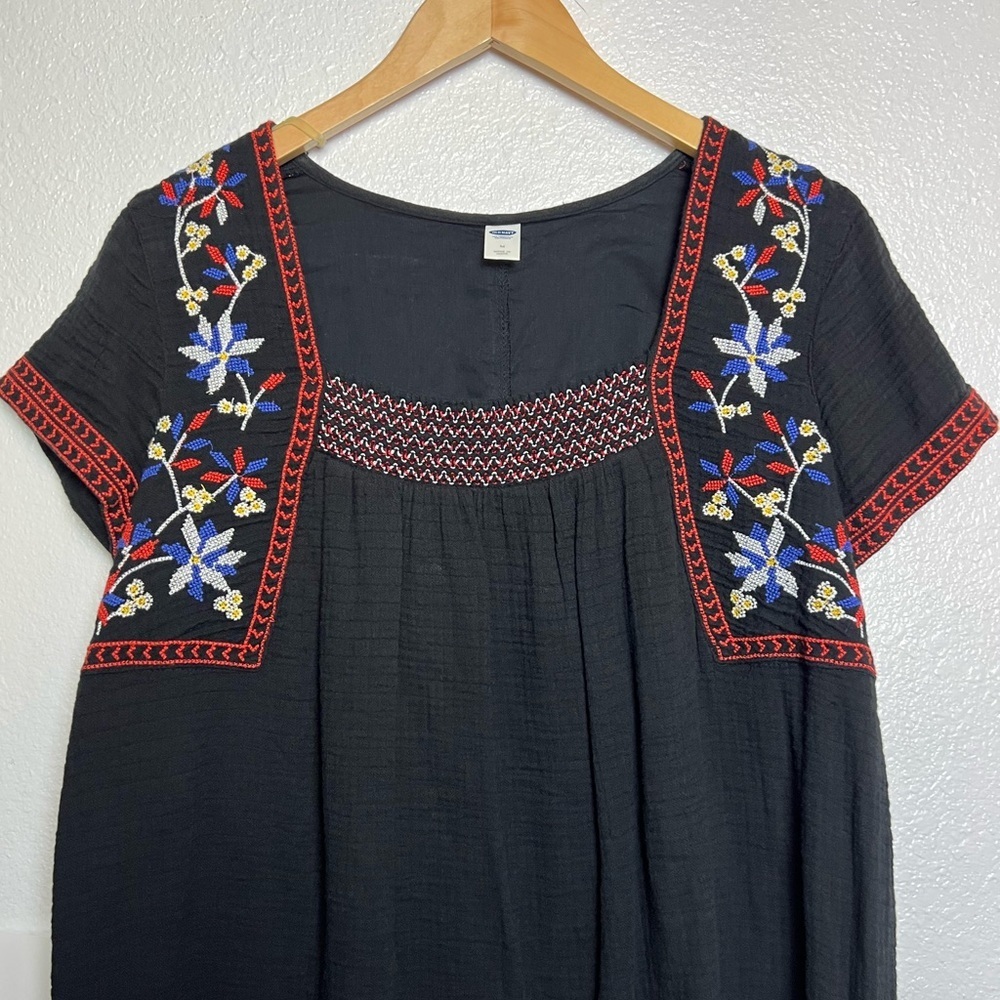 Old Navy Black Casual Gauze Sundress Embroidered Detail  Medium - Picture 3 of 8